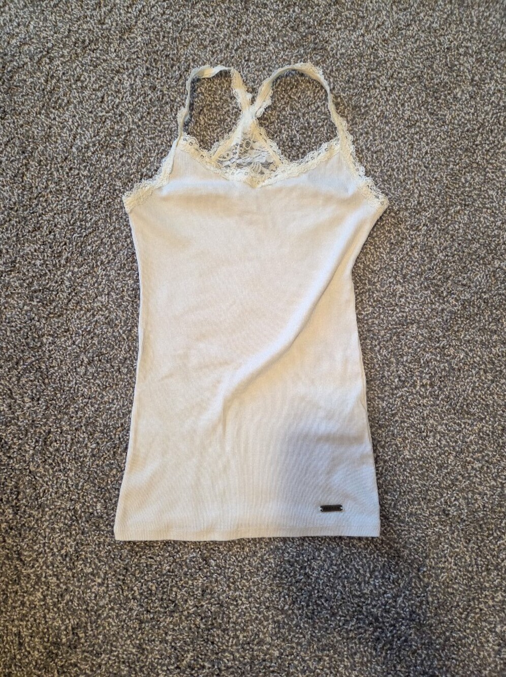 Hollister Lace-Trim White Ribbed Tank Top